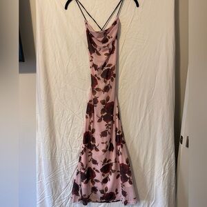 Pink Cowl Neck Slip Midi Dress for Weddings